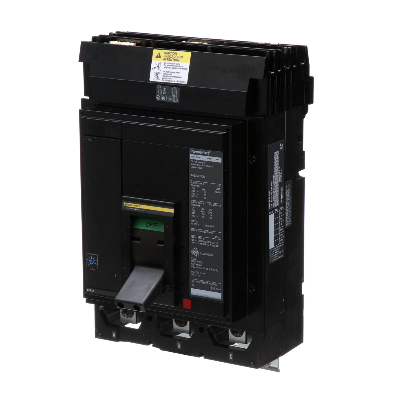 Square D MGA36500 Molded Case Circuit Breaker | 600V 500A 3P 35kA@480V I-Line Plug-In Powerpact MGA