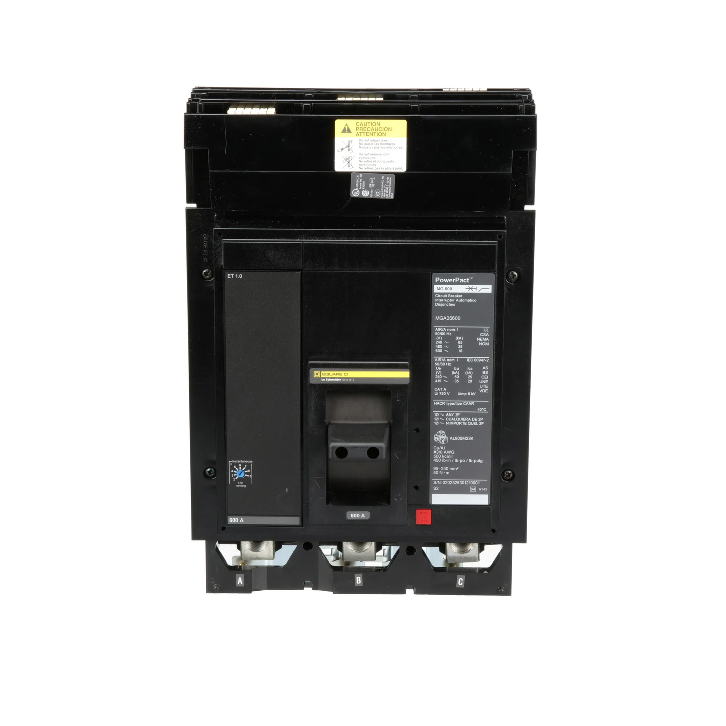 Square D MGA36600 Circuit Breaker | 600V 600A 3P 35kA@480V I-Line Plug-In Powerpact MGA