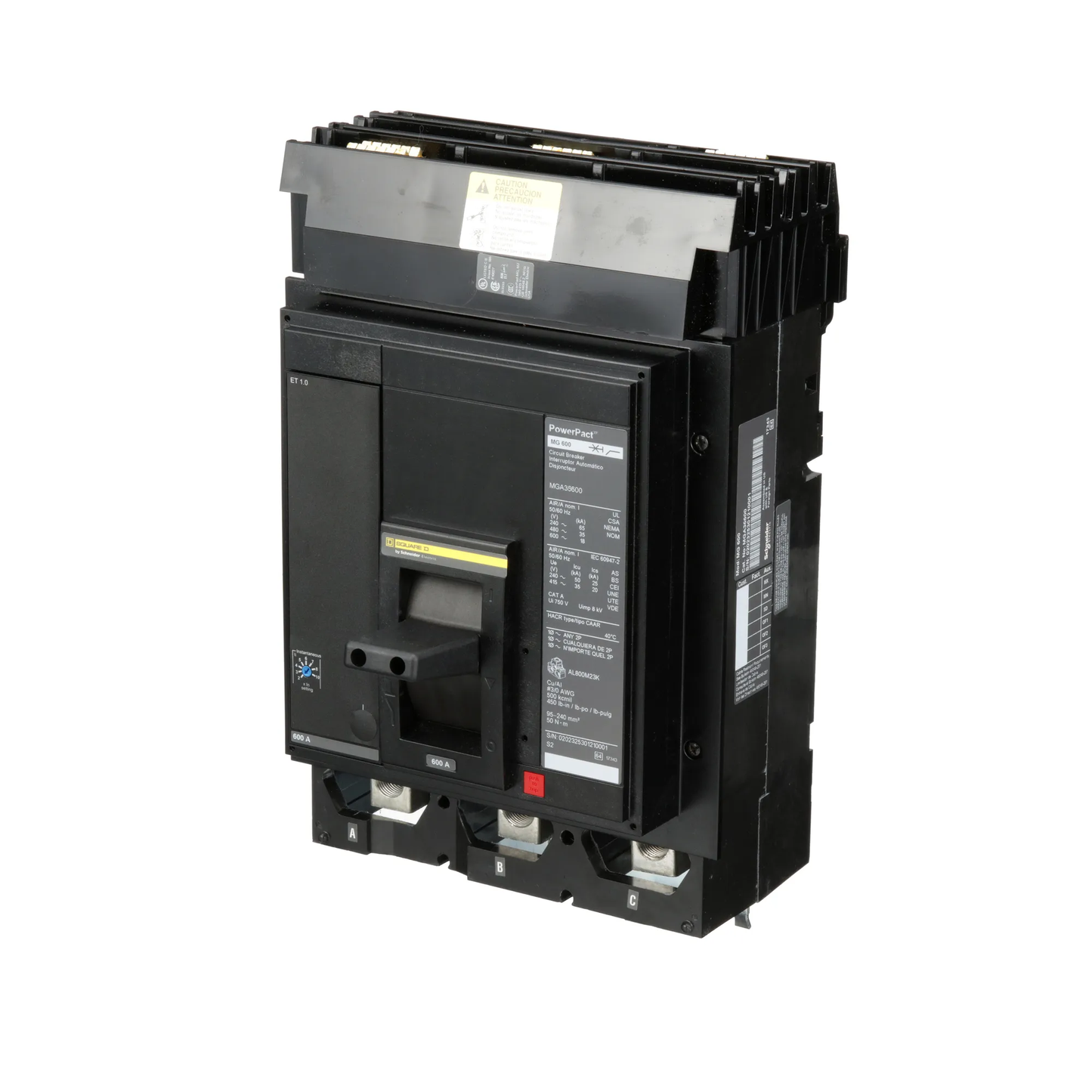 Square D MGA36600 Circuit Breaker | 600V 600A 3P 35kA@480V I-Line Plug-In Powerpact MGA