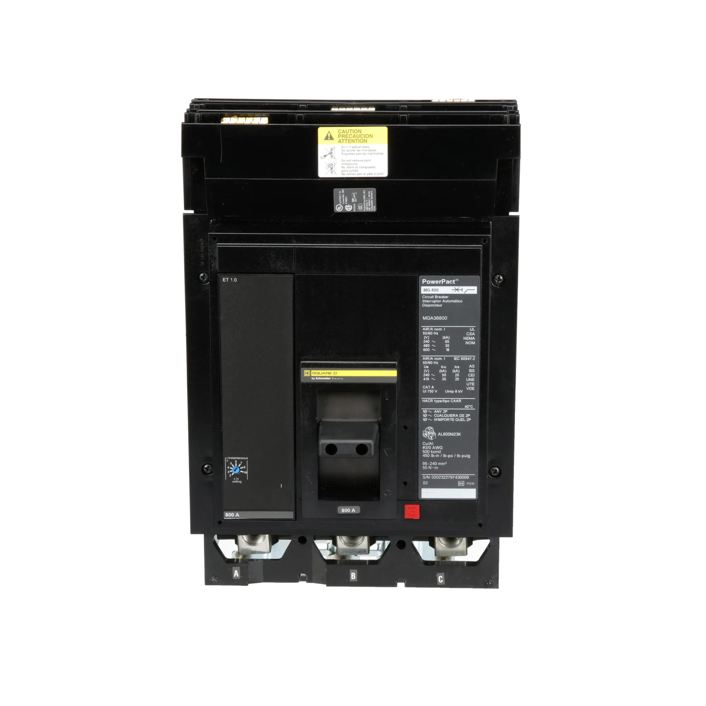 Square D MGA36800 Circuit Breaker | 600V 800A 3P 35kA@480V I-Line Plug-In Powerpact MGA
