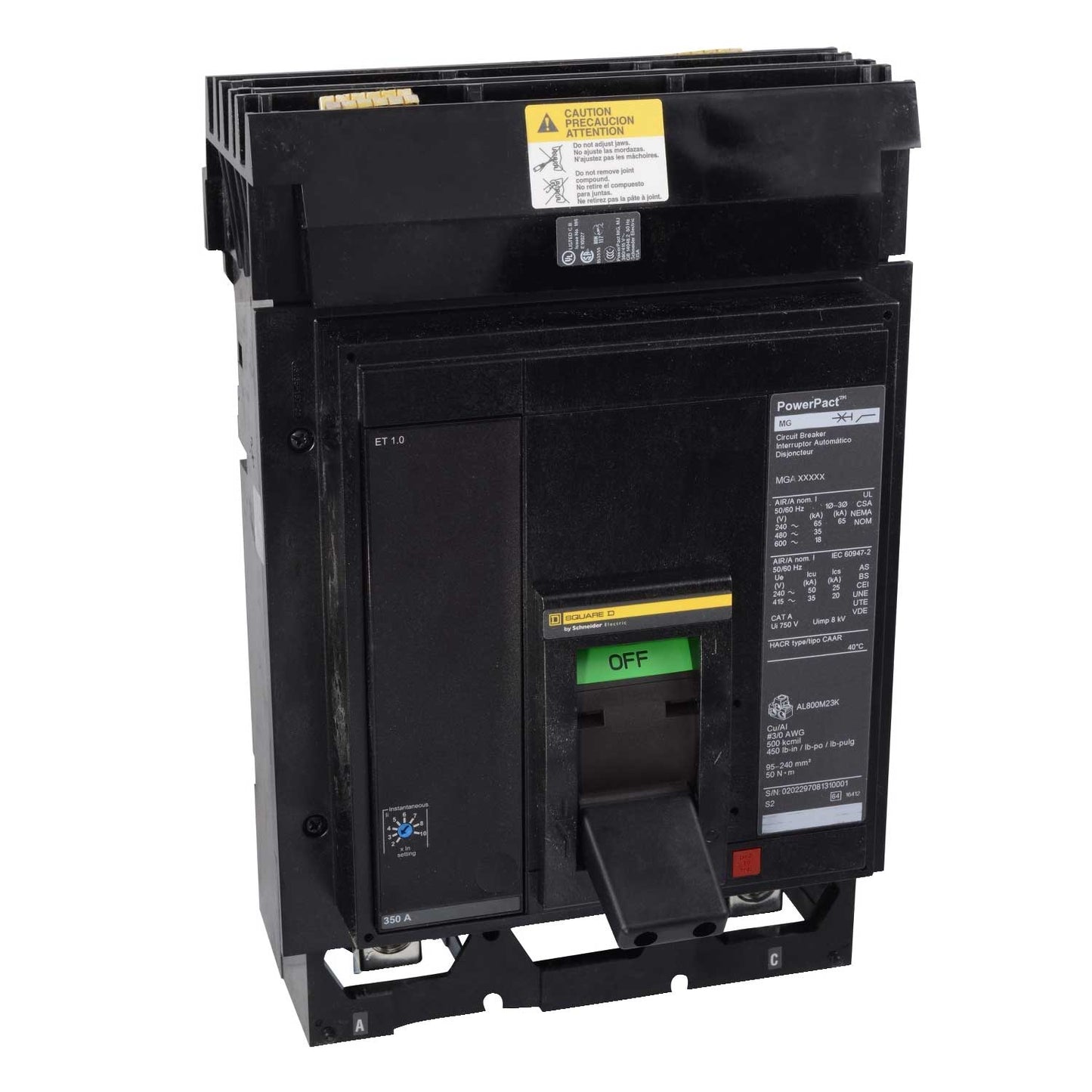 Square D MGA36450 Molded Case Circuit Breaker | 600V 450A 3P 35kA@480V I-Line Plug-In Powerpact MGA
