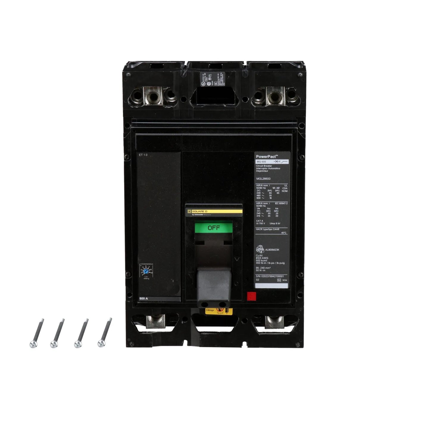 Schneider Electric MGL26600 Circuit Breaker | 600V 600A 2P 35kA@480V Feed-Thru Powerpact