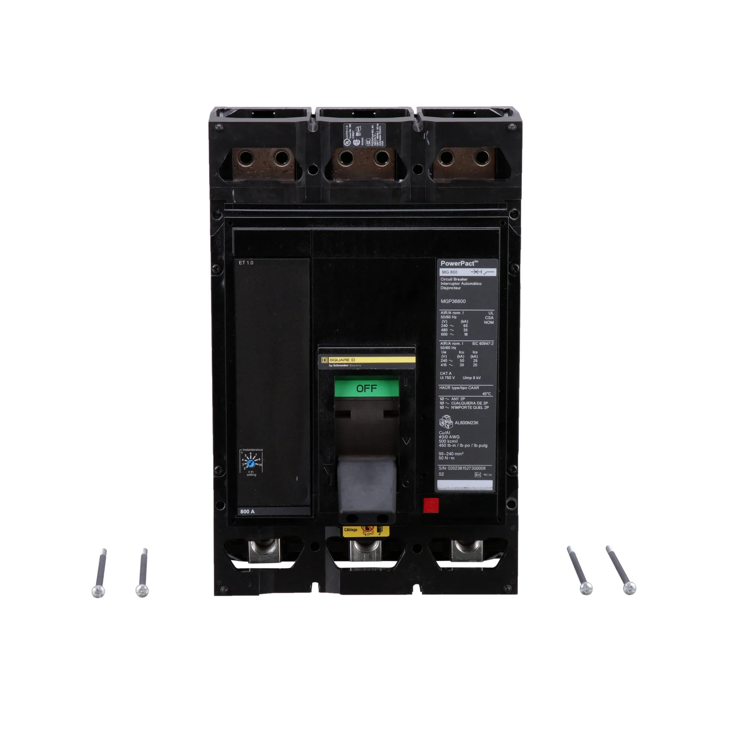 Square D MGL36450 Circuit Breaker | 600V 450A 3P 35kA@480V Lug In/Lug Out Powerpact MGL