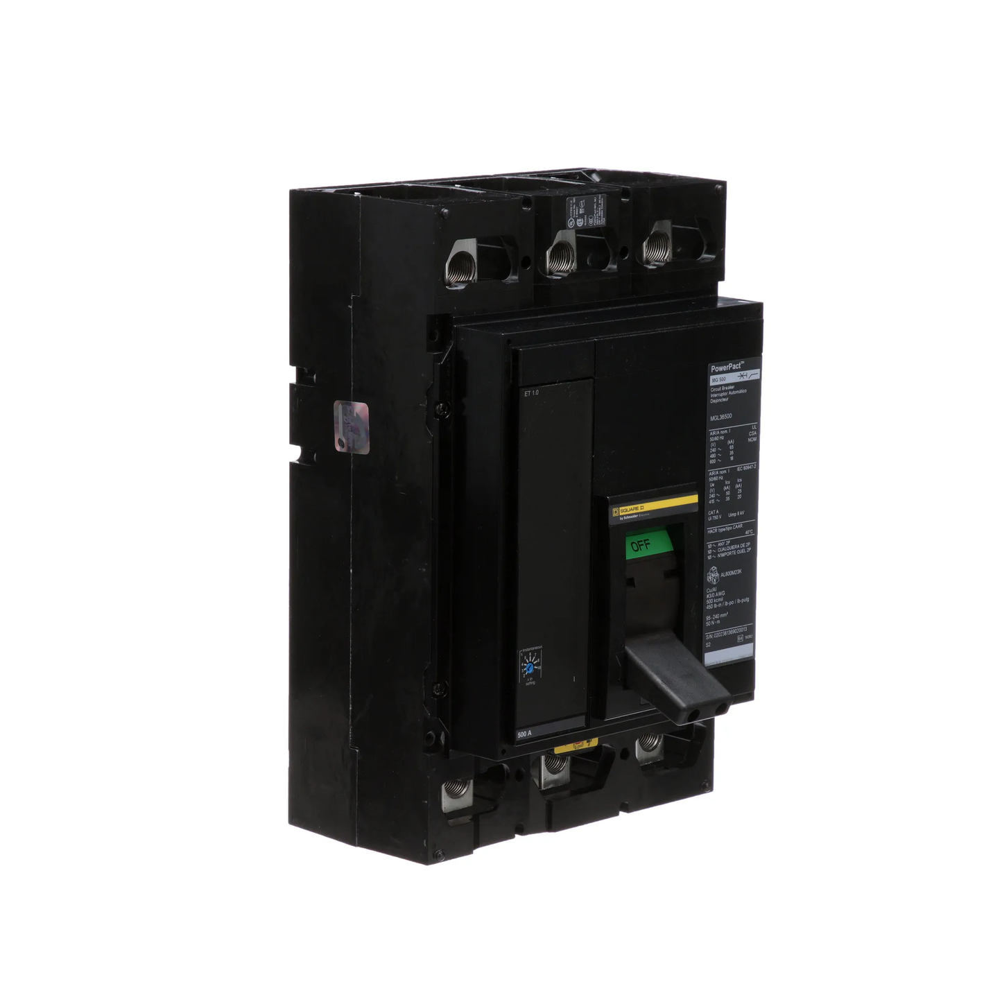 Square D MGL36500 Circuit Breaker | 600V 500A 3P 35kA@480V Lug In/Lug Out Powerpact MGL