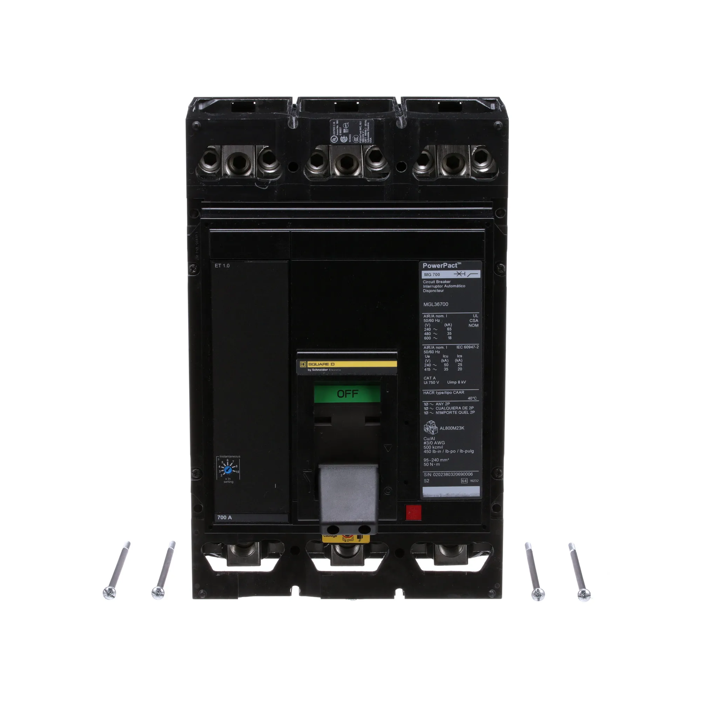 Square D MGL36700 Circuit Breaker | 600V 700A 3P 35kA@480V Lug In/Lug Out Powerpact MGL