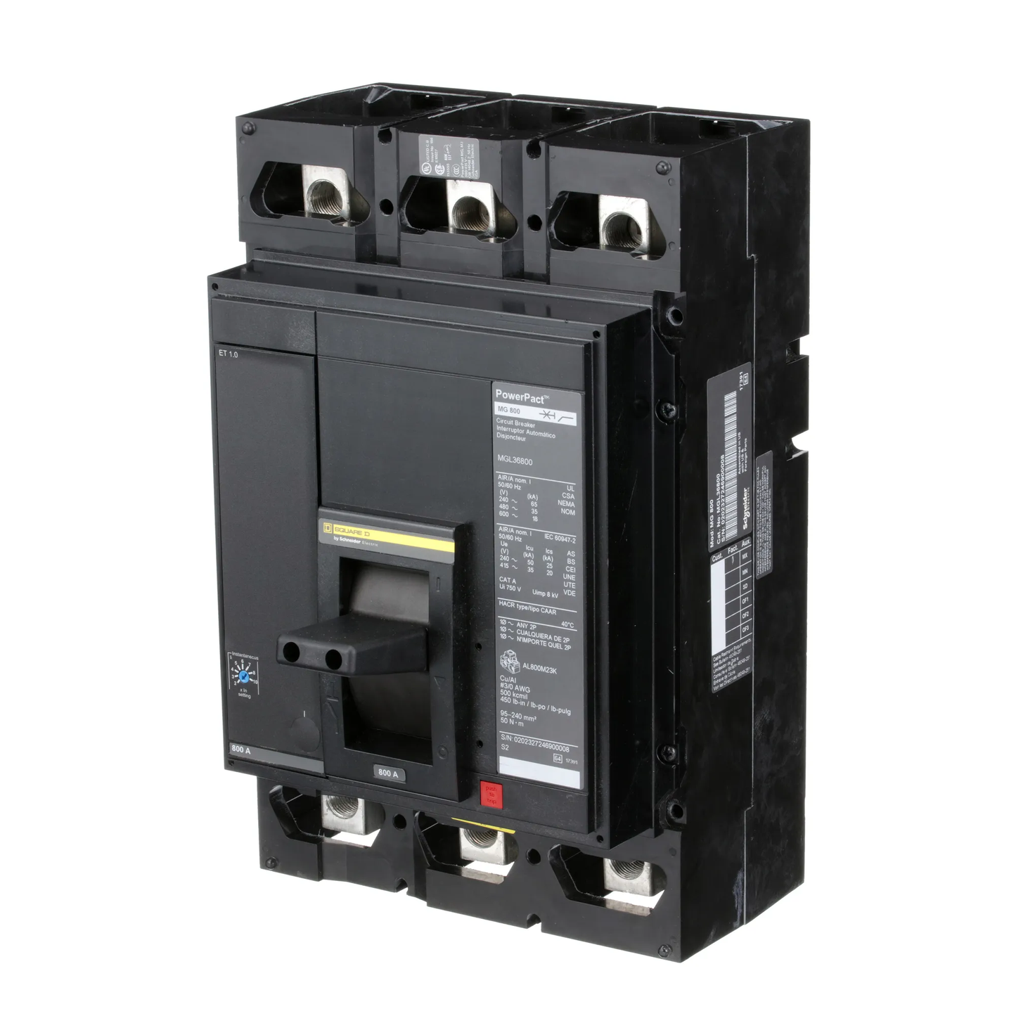 Square D MGL36800 Circuit Breaker | 600V 800A 3P 35kA@480V Lug In/Lug Out Powerpact MGL