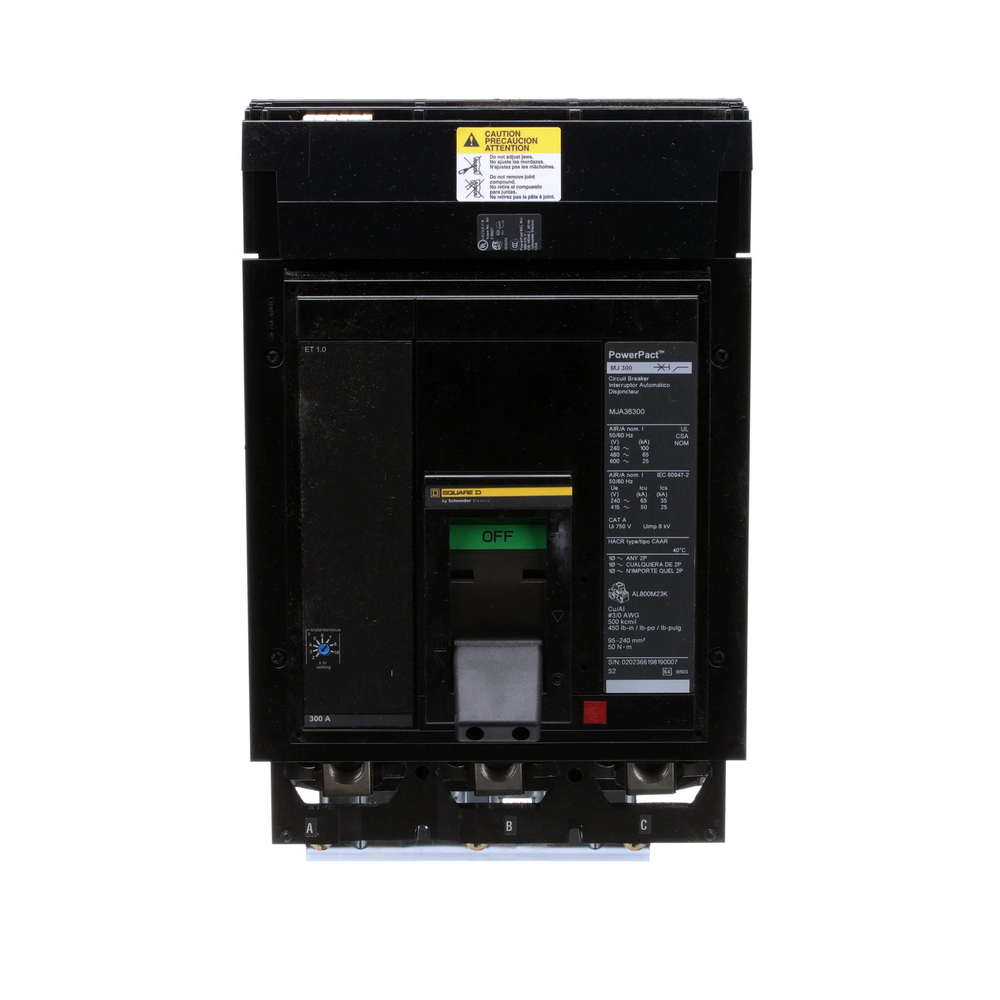 Square D MJA36300 Molded Case Circuit Breaker | 600V 300A 3P 65kA@480V I-Line Plug-In Powerpact MJA