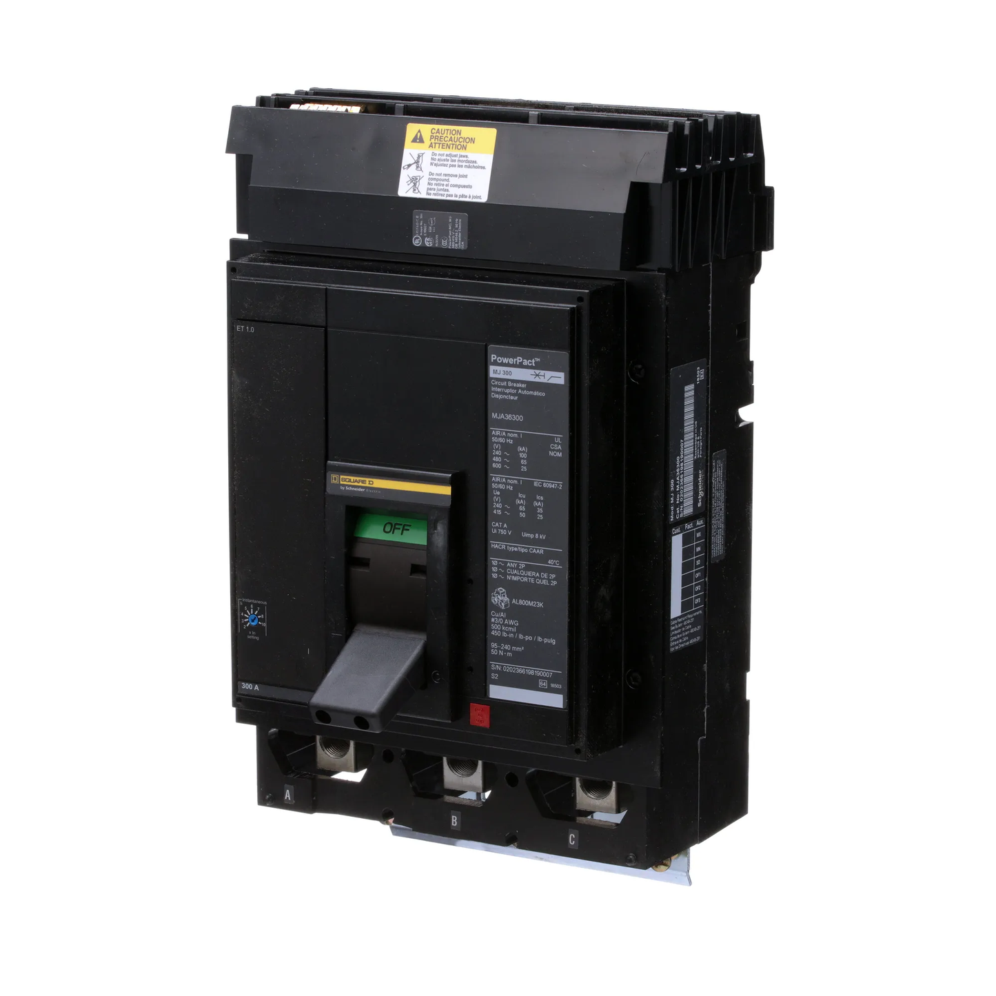 Square D MJA36300 Molded Case Circuit Breaker | 600V 300A 3P 65kA@480V I-Line Plug-In Powerpact MJA