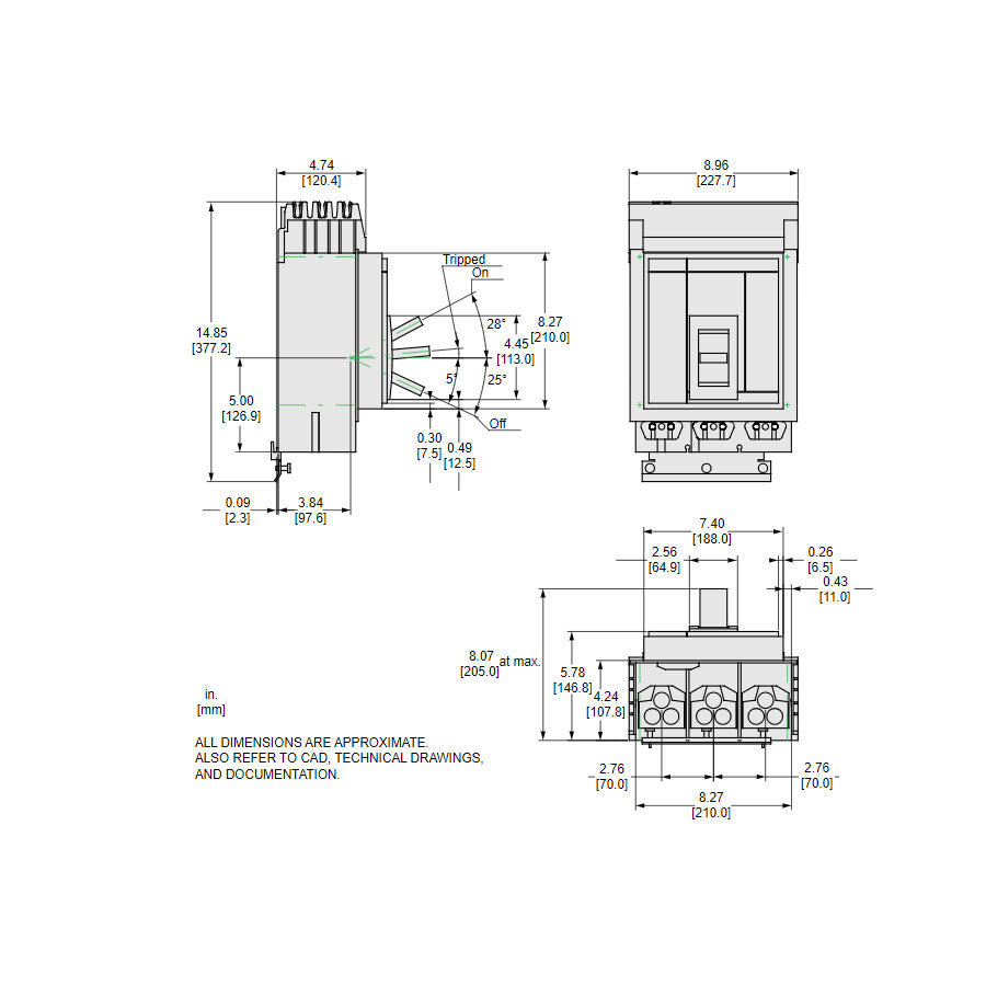 Square D MJA36450 Circuit Breaker | 600V 450A 3P 65kA@480V Panel Mount Powerpact