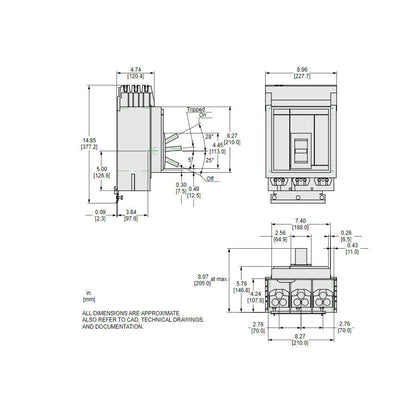 Square D MJA36450 Circuit Breaker | 600V 450A 3P 65kA@480V Panel Mount Powerpact