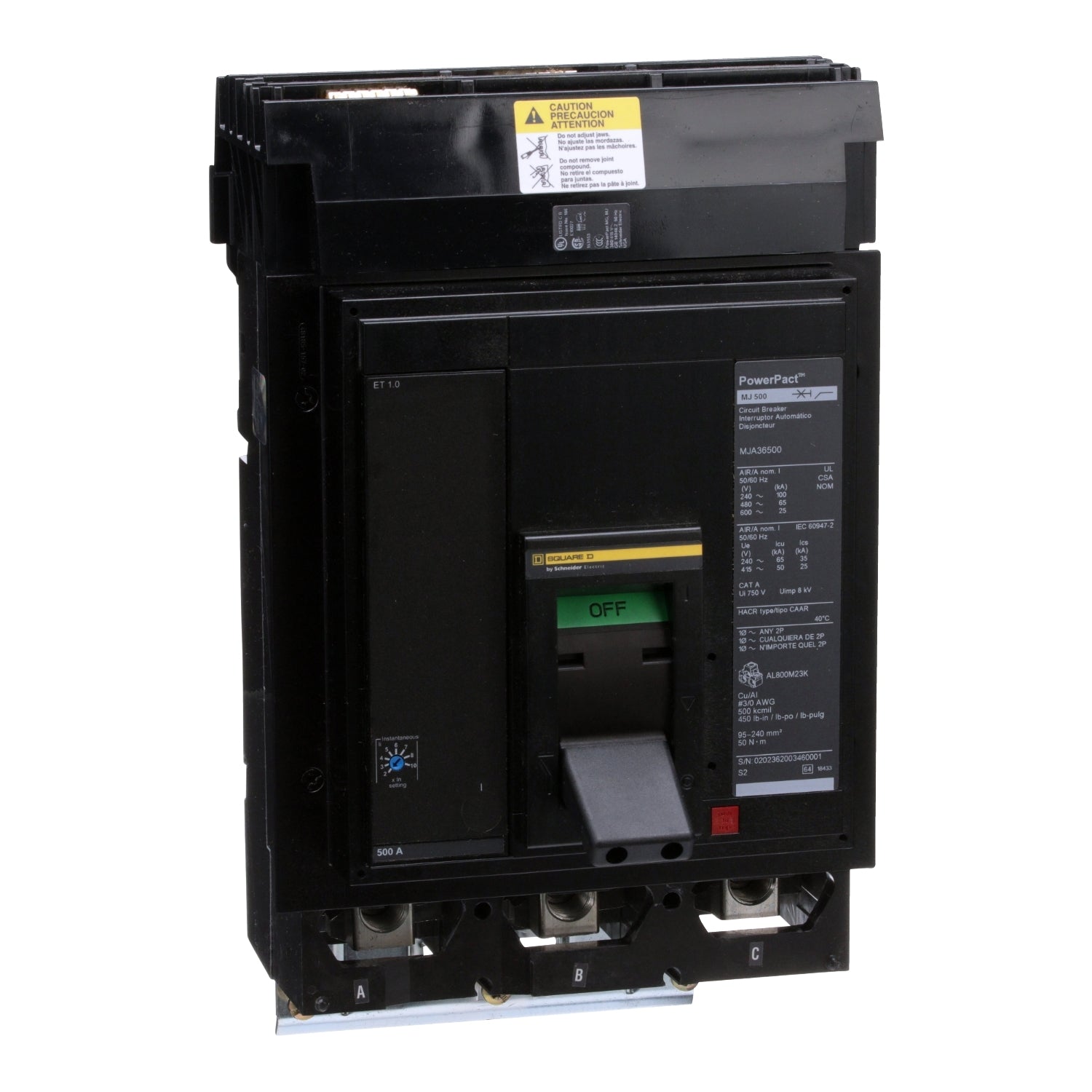 MJA36500YP - Square D I-Line Style Plug-In 600V 500A 3 pole circuit breaker 65kA@480V - Essential Electric Supply