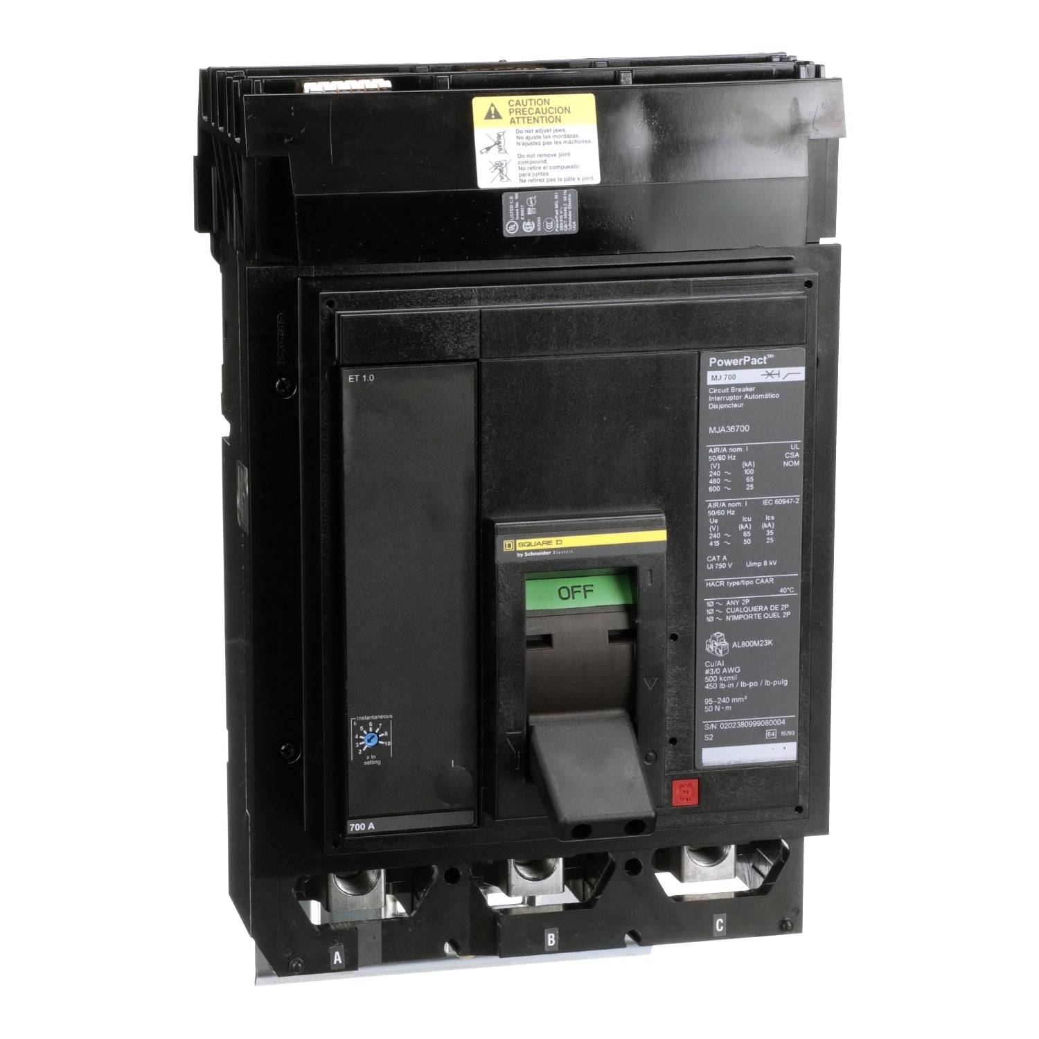 MJA36700YP - Square D I-Line Style Plug-In 600V 700A 3 pole circuit breaker 65kA@480V - Essential Electric Supply