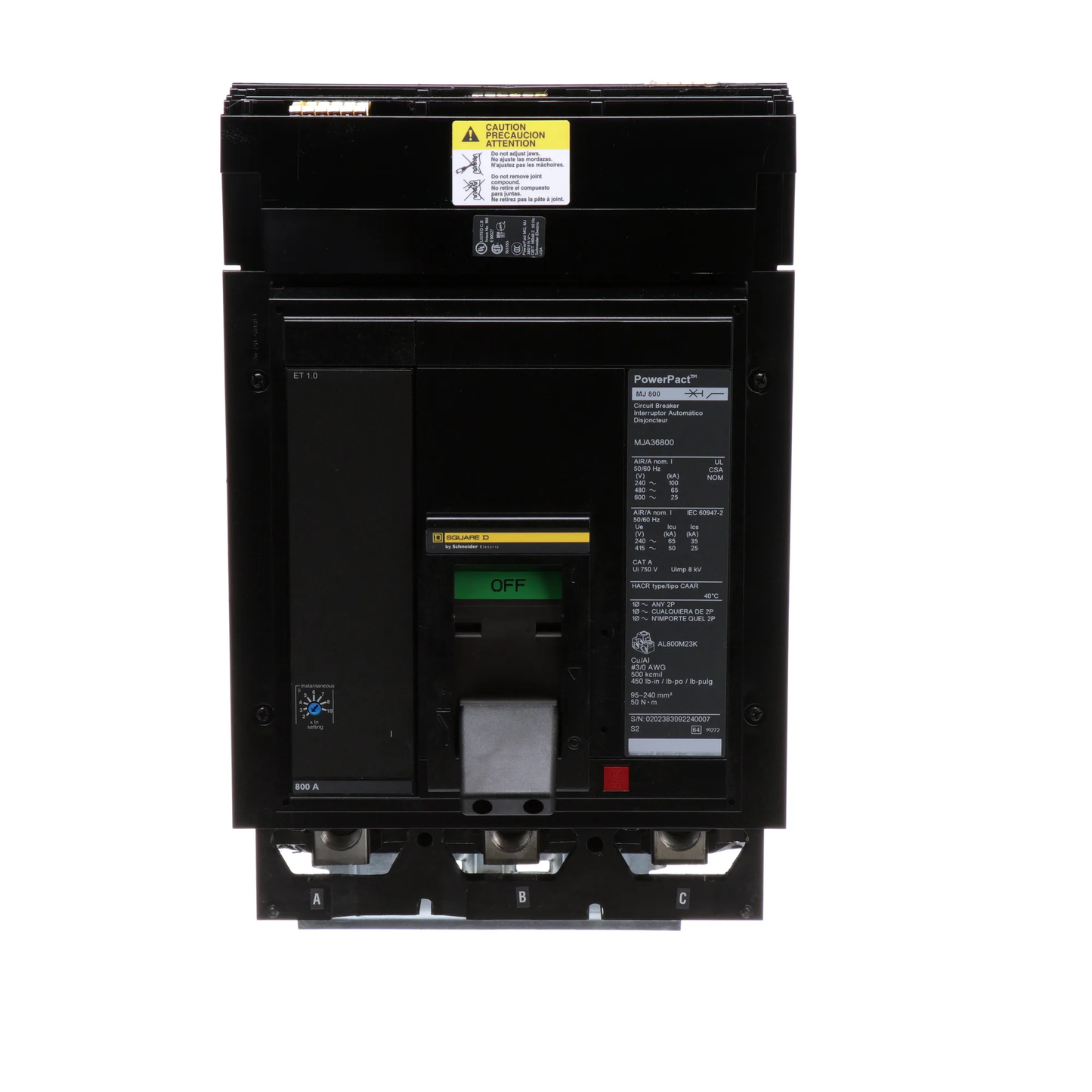 Square D MJA36800 Circuit Breaker | 600V 800A 3P 65kA@480V Powerpact