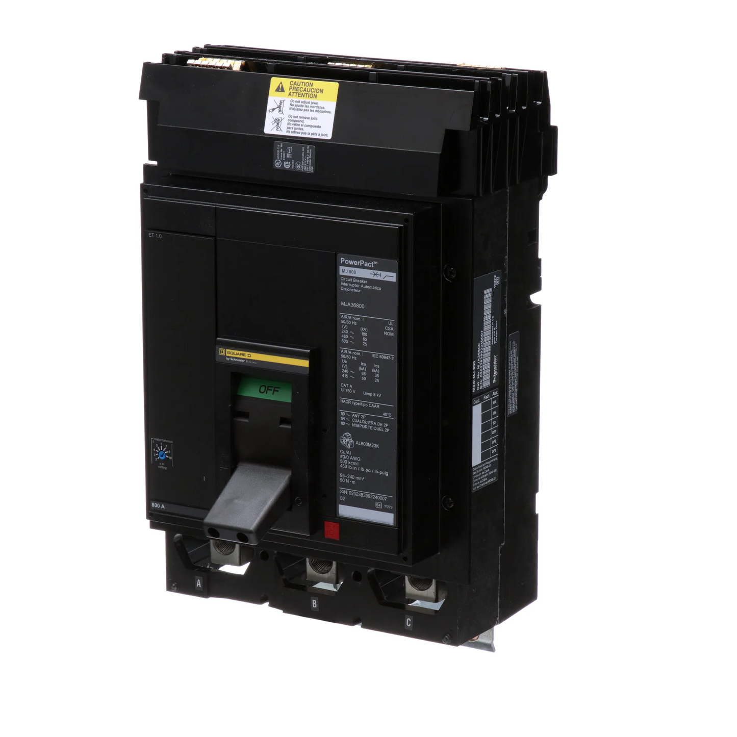 Square D MJA36800 Circuit Breaker | 600V 800A 3P 65kA@480V Powerpact