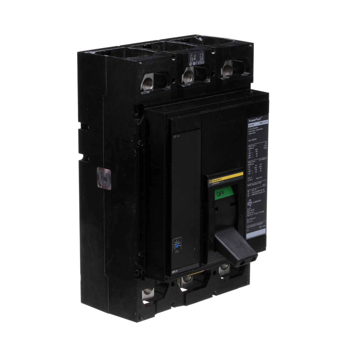 Square D MJL36400 Circuit Breaker | 600V 400A 3P 65kA@480V Lug In/Lug Out Powerpact MJL