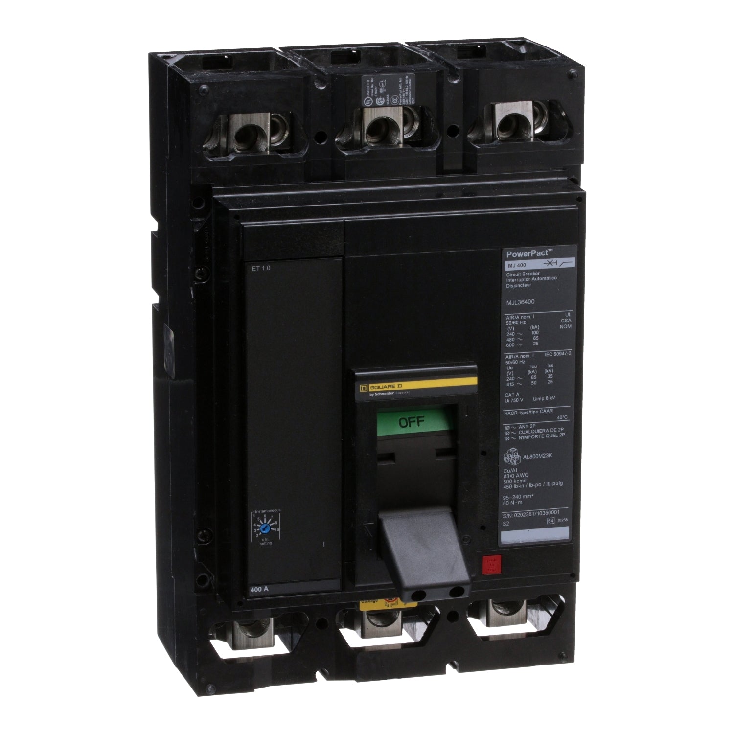 MJL36400SKLU - Square D Feed-Thru 600V 400A 3 pole circuit breaker 65kA@480V - Essential Electric Supply
