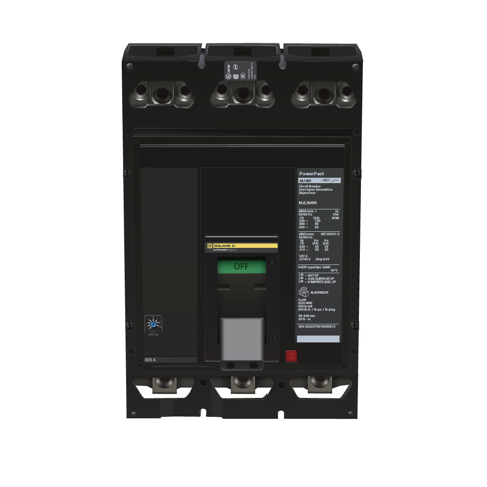 Square D MJL36400 Circuit Breaker | 600V 400A 3P 65kA@480V Lug In/Lug Out Powerpact MJL