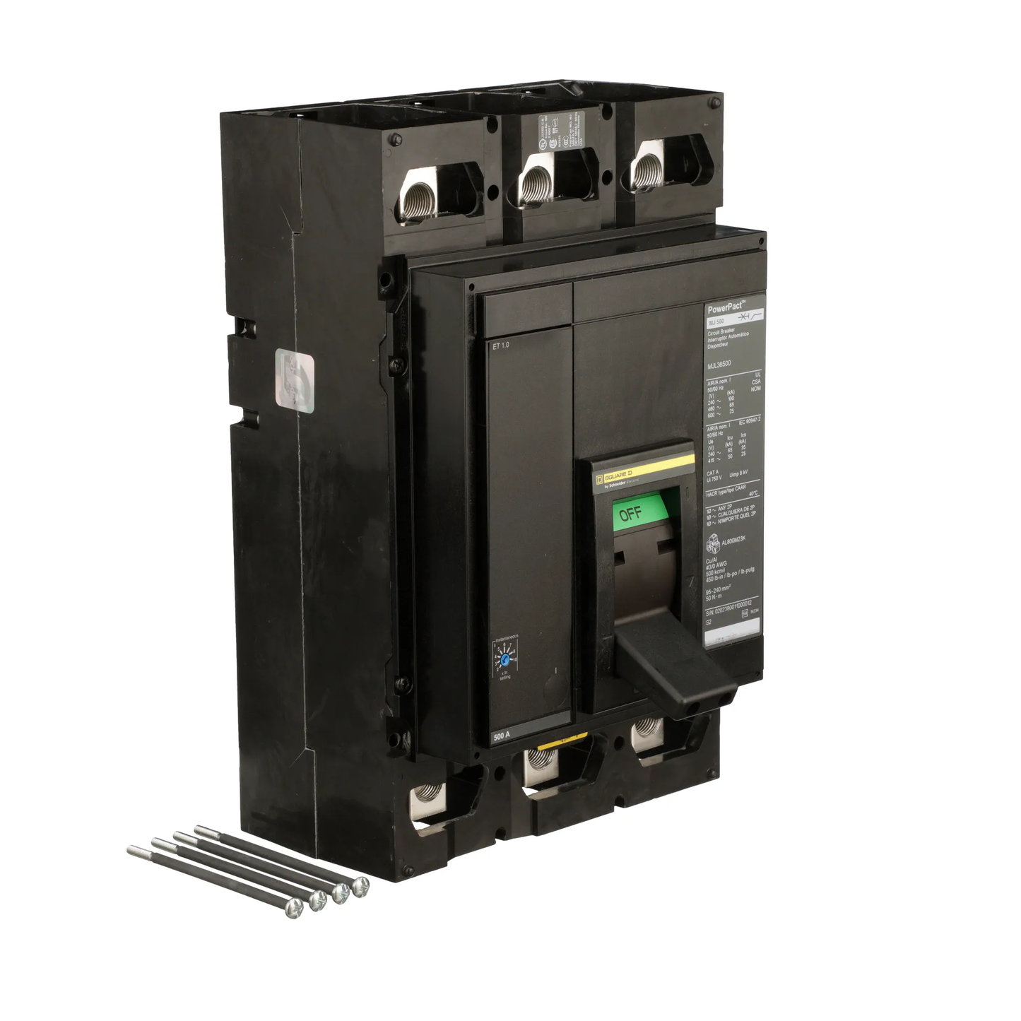 Square D MJL36500 Circuit Breaker | 600V 500A 3P 65kA@480V Lug In/Lug Out Powerpact