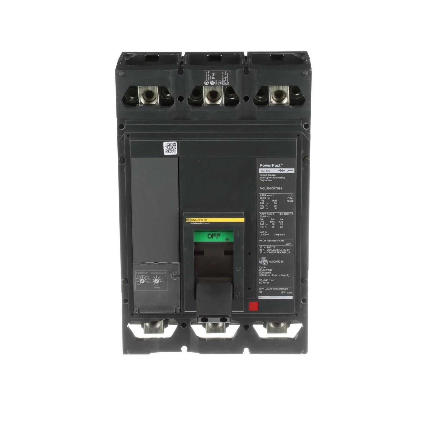 Schneider Electric MJL36800E10 Molded Case Circuit Breaker | 600V 800A 3P 65kA@480V Feed-Thru Powerpact