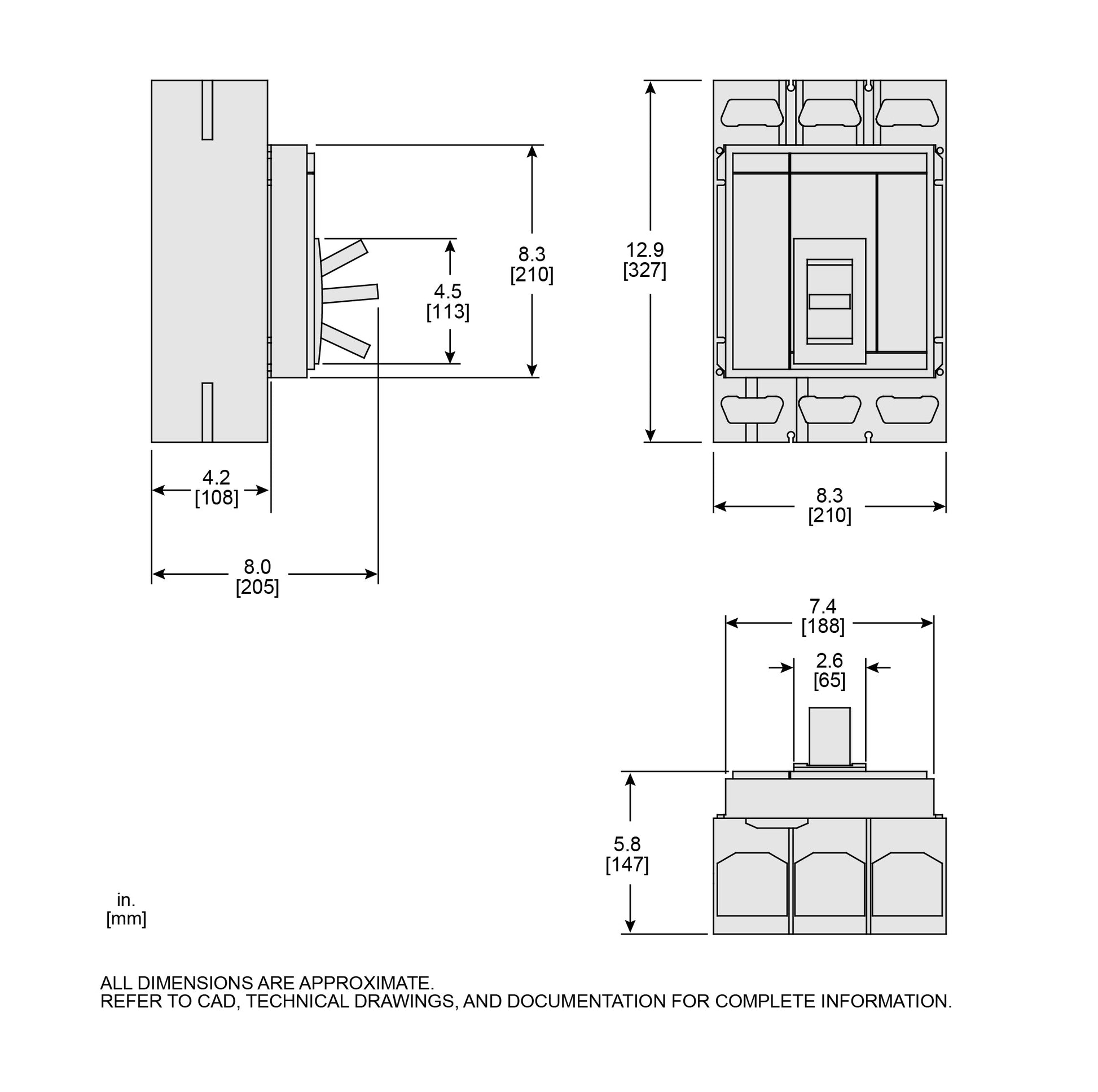 MJP36400YP - Square D Bolt-On 600V 400A 3 pole circuit breaker 65kA@480V - Essential Electric Supply