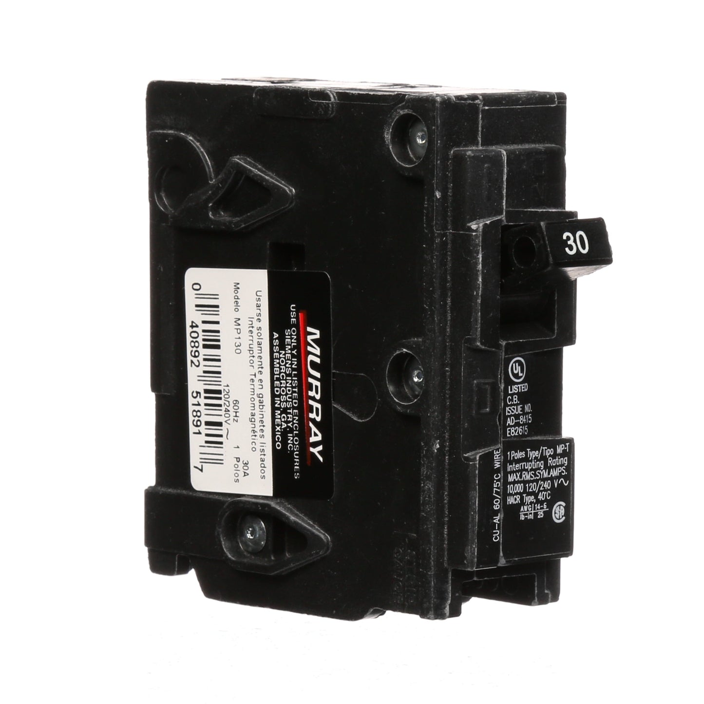 Murray MP130 Circuit Breaker | 120V 30A 1P 10kA@120V Plug-In MP Series