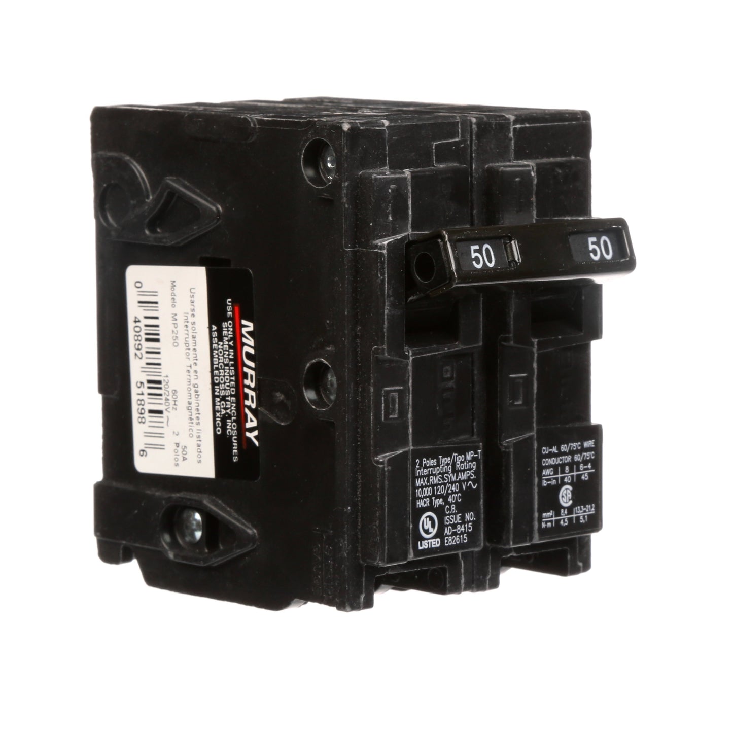 Murray MP250 Circuit Breaker | 240V 50A 2P 10kA@240V Plug-In MP Series