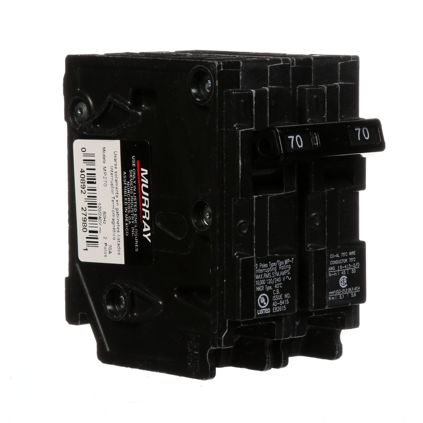 Murray MP270 Circuit Breaker | 240V 70A 2P 10kA@240V Plug-In MP Series