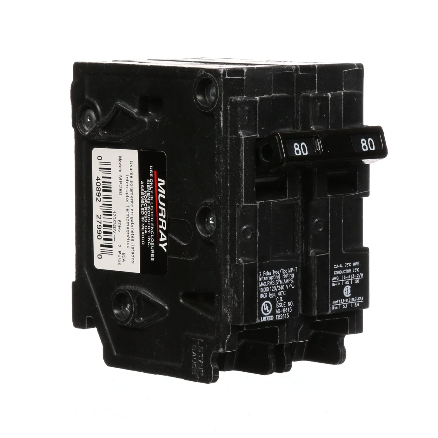 Murray MP280 Molded Case Circuit Breaker | 240V 80A 2P 10kA@240V Plug-In MP Series