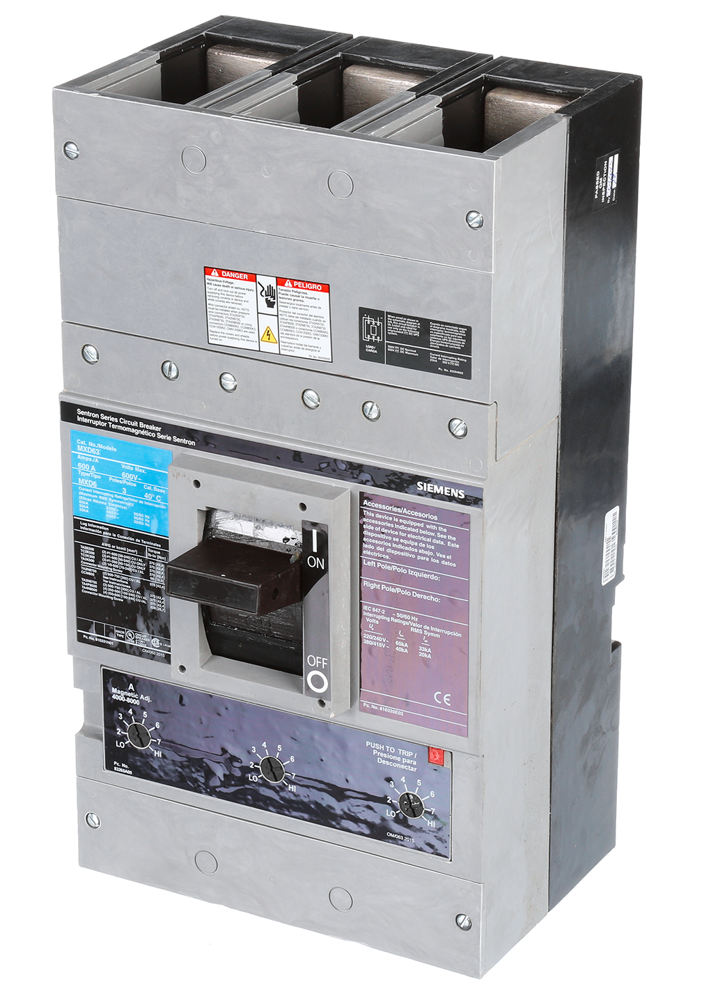 Siemens MXD63H800 Circuit Breaker | 600V 800A 3P 50kA@480V Bolt-On Sentron Series