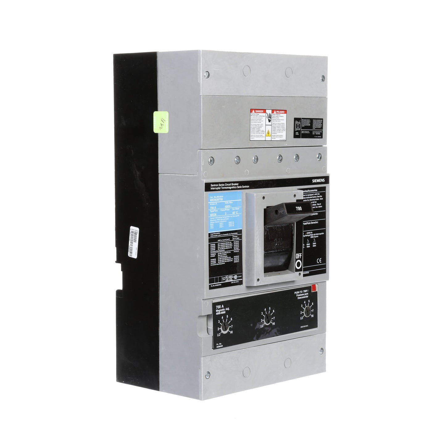 Siemens MXD63B700 Circuit Breaker | 600V 700A 3P 50kA@480V Bolt-On Sentron Series