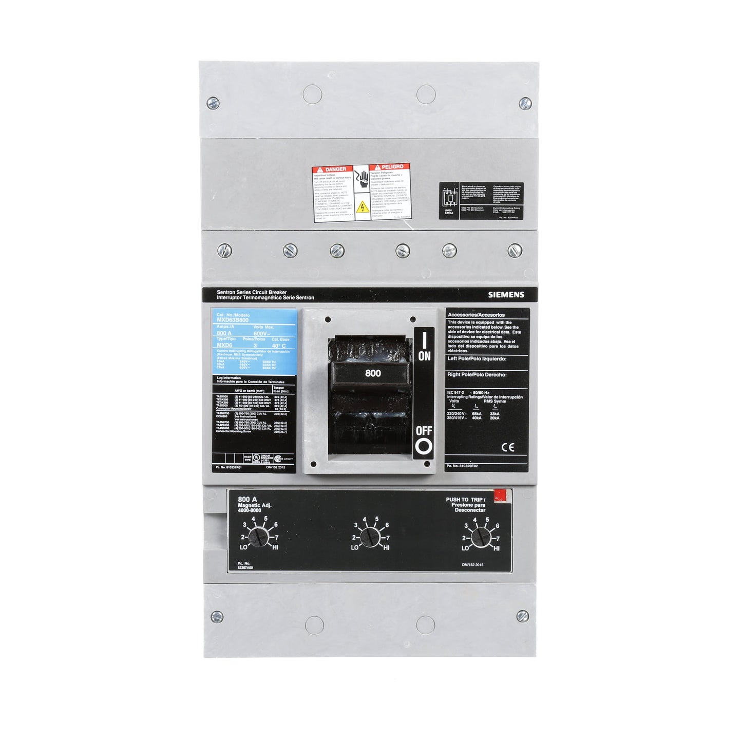 Siemens MXD63B800 Molded Case Circuit Breaker | 600V 800A 3P 50kA@480V Bolt-On Sentron Series