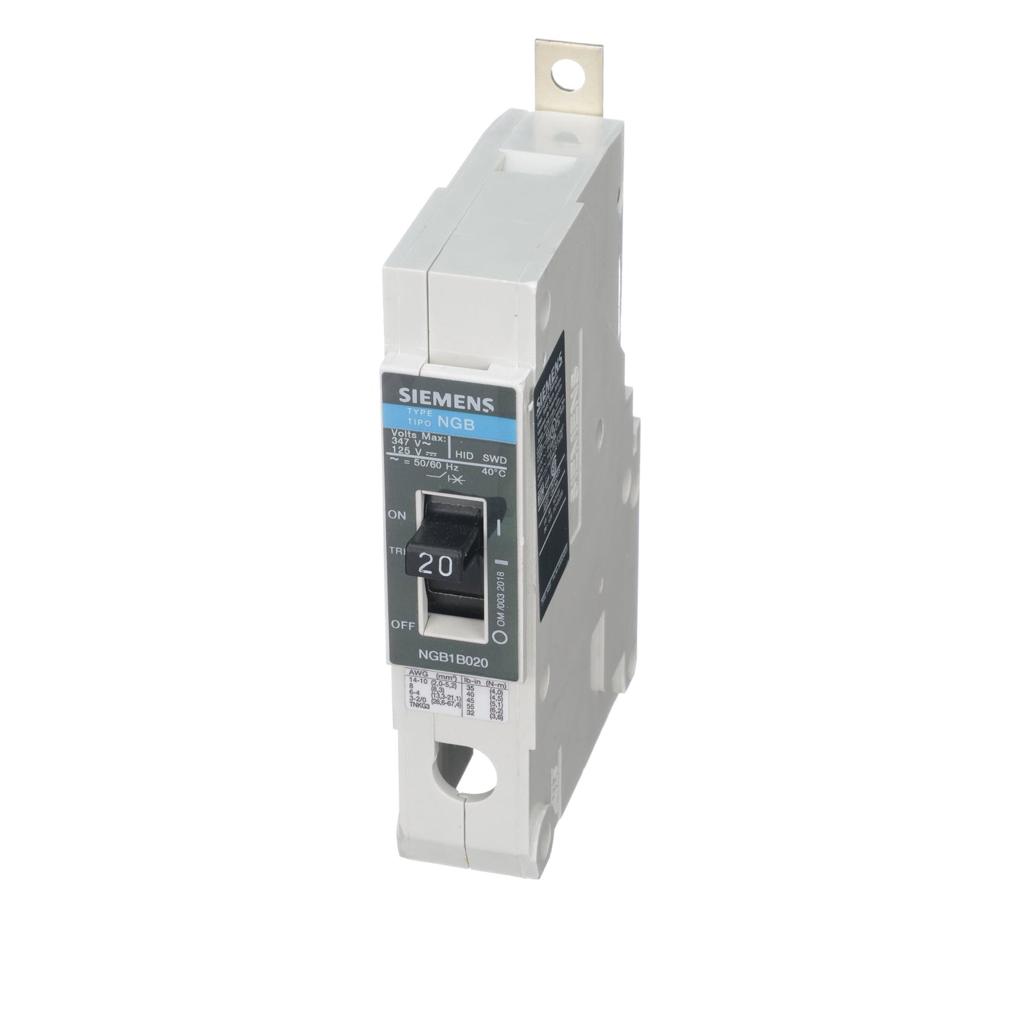 Siemens NGB1B020V Circuit Breaker | 347V 20A 1P 25kA@277V Bolt-On VL Series