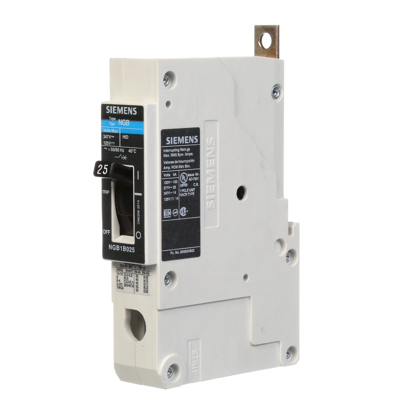 Siemens NGB1B025B Circuit Breaker | 347V 25A 1P 25kA@277V Bolt-On VL Series