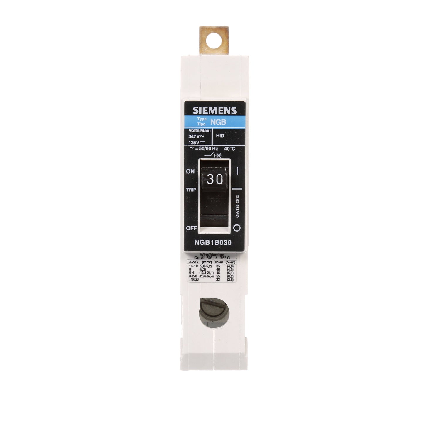 Siemens NGB1B030B Circuit Breaker | 347V 30A 1 Pole 25kA@277V Bolt-On VL Series