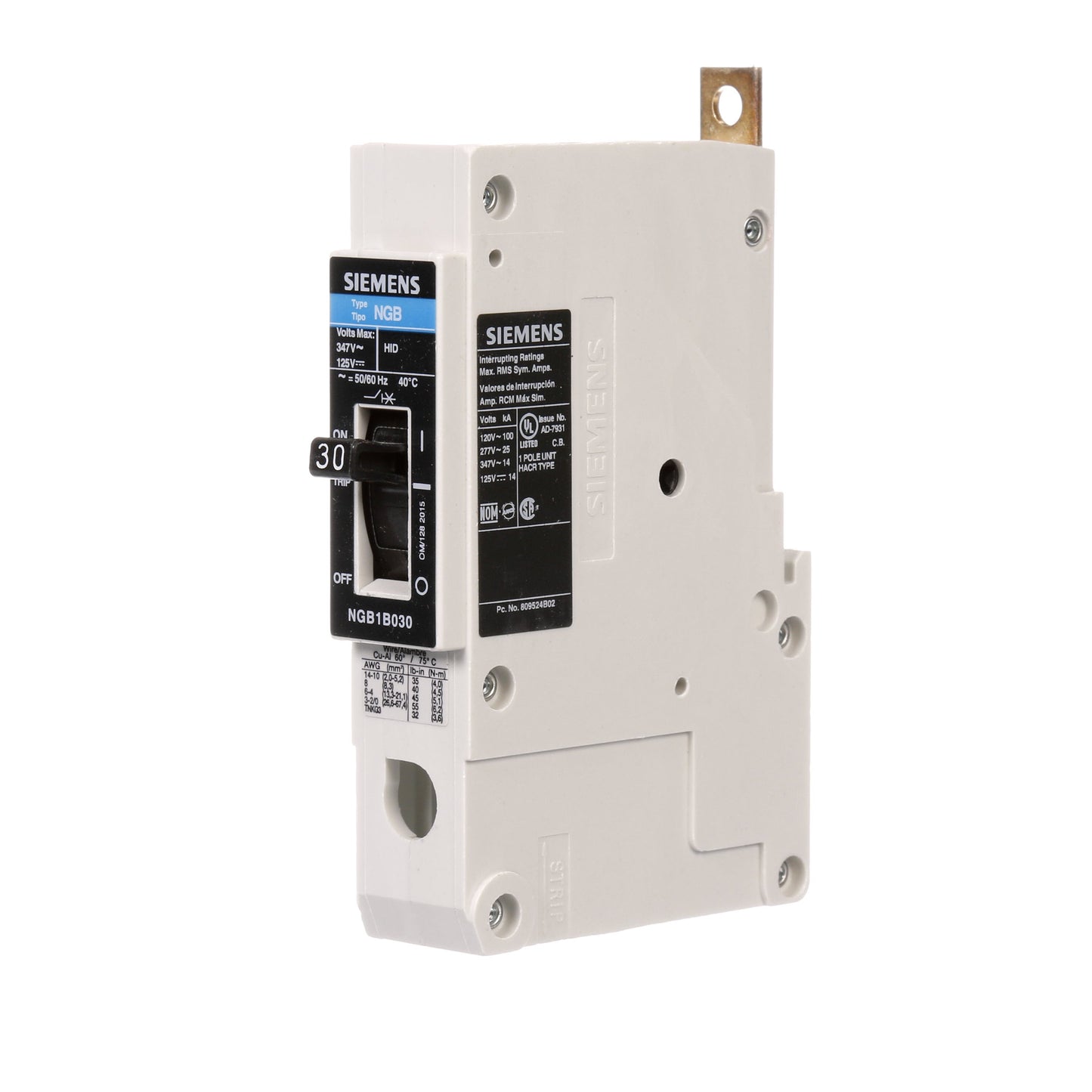 Siemens NGB1B030B Circuit Breaker | 347V 30A 1 Pole 25kA@277V Bolt-On VL Series