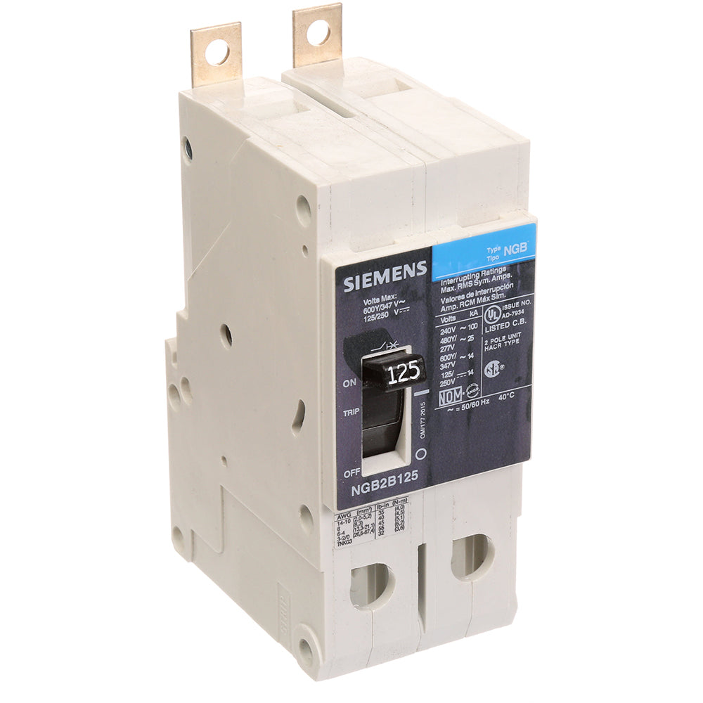 Siemens NGB2B125V Circuit Breaker | 600V 125A 2P 25kA@480V Bolt-On VL Series
