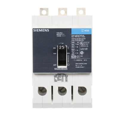 Siemens NGB3B025B Circuit Breaker | 600V 25A 3P 25kA@480V Bolt-On VL Series