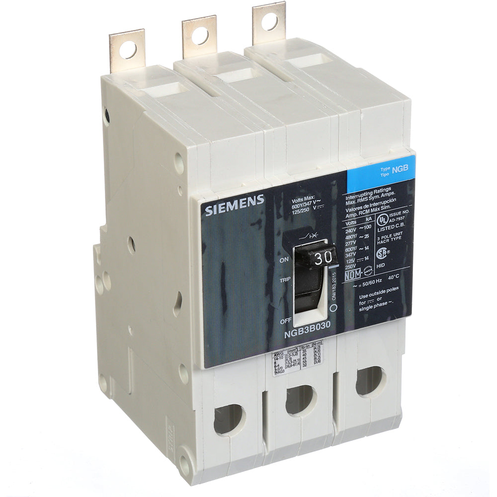 Siemens NGB3B030B Molded Case Circuit Breaker | 600V 30A 3P 25kA@480V Bolt-On VL Series