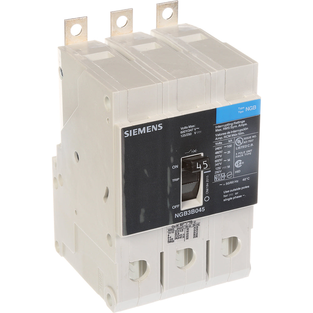 Siemens NGB3B045B Molded Case Circuit Breaker | 600V 45A 3P 25kA@480V Bolt-On VL Series