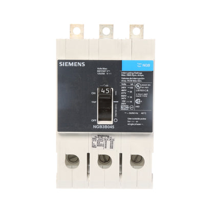 Siemens NGB3B045B Molded Case Circuit Breaker | 600V 45A 3P 25kA@480V Bolt-On VL Series