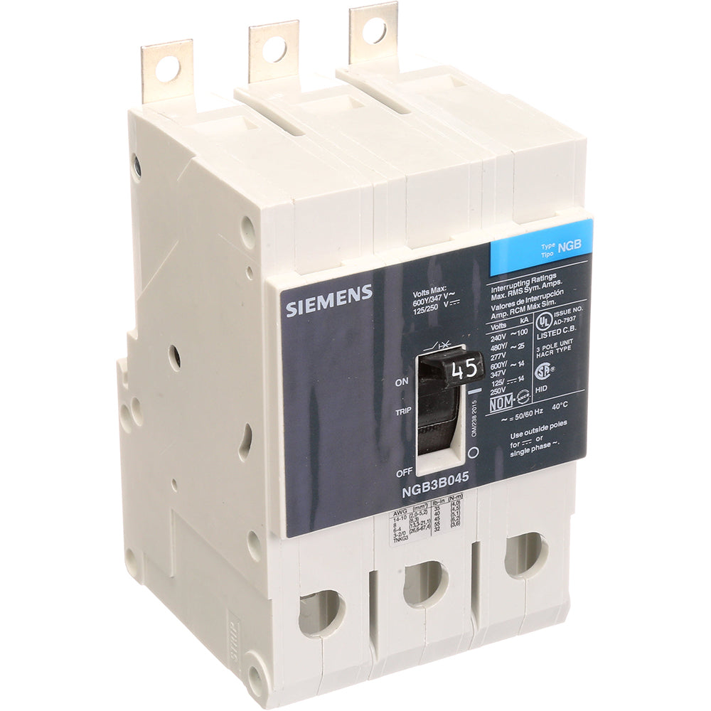 Siemens NGB3B045V Circuit Breaker | 600V 45A 3P 25kA@480V Bolt-On VL Series