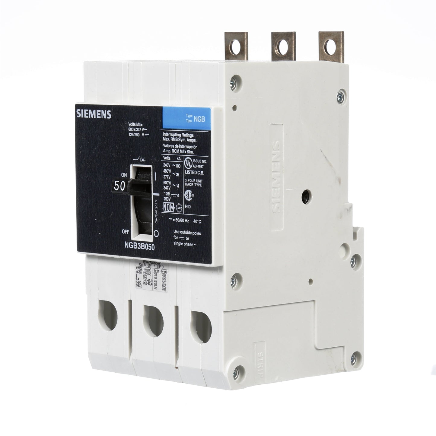 Siemens NGB3B050 Molded Case Circuit Breaker | 600V 50A 3P 25kA@480V Bolt-On VL Series
