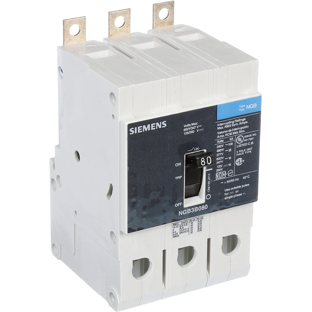 Siemens NGB3B080B Circuit Breaker | 600V 80A 3P 25kA@480V Bolt-On VL Series