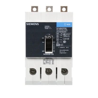 Siemens NGB3B125B Molded Case Circuit Breaker | 600V 125A 3P 25kA@480V Bolt-On VL Series