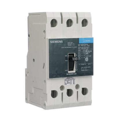 Siemens NGB3K100B Circuit Breaker | 600V 100A 3P 25kA@480V Bolt-On GB2 Series