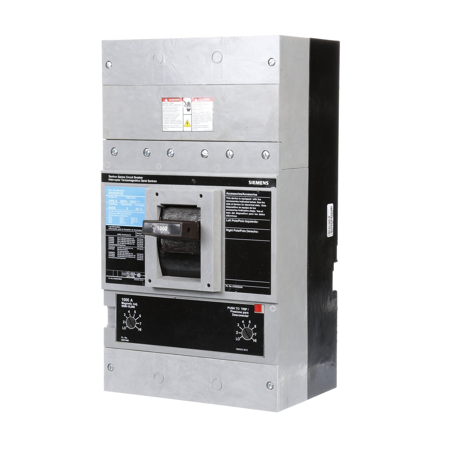 Siemens NXD62B100 Circuit Breaker | 600V 1000A 2P 50kA@480V Bolt-On Sentron Series
