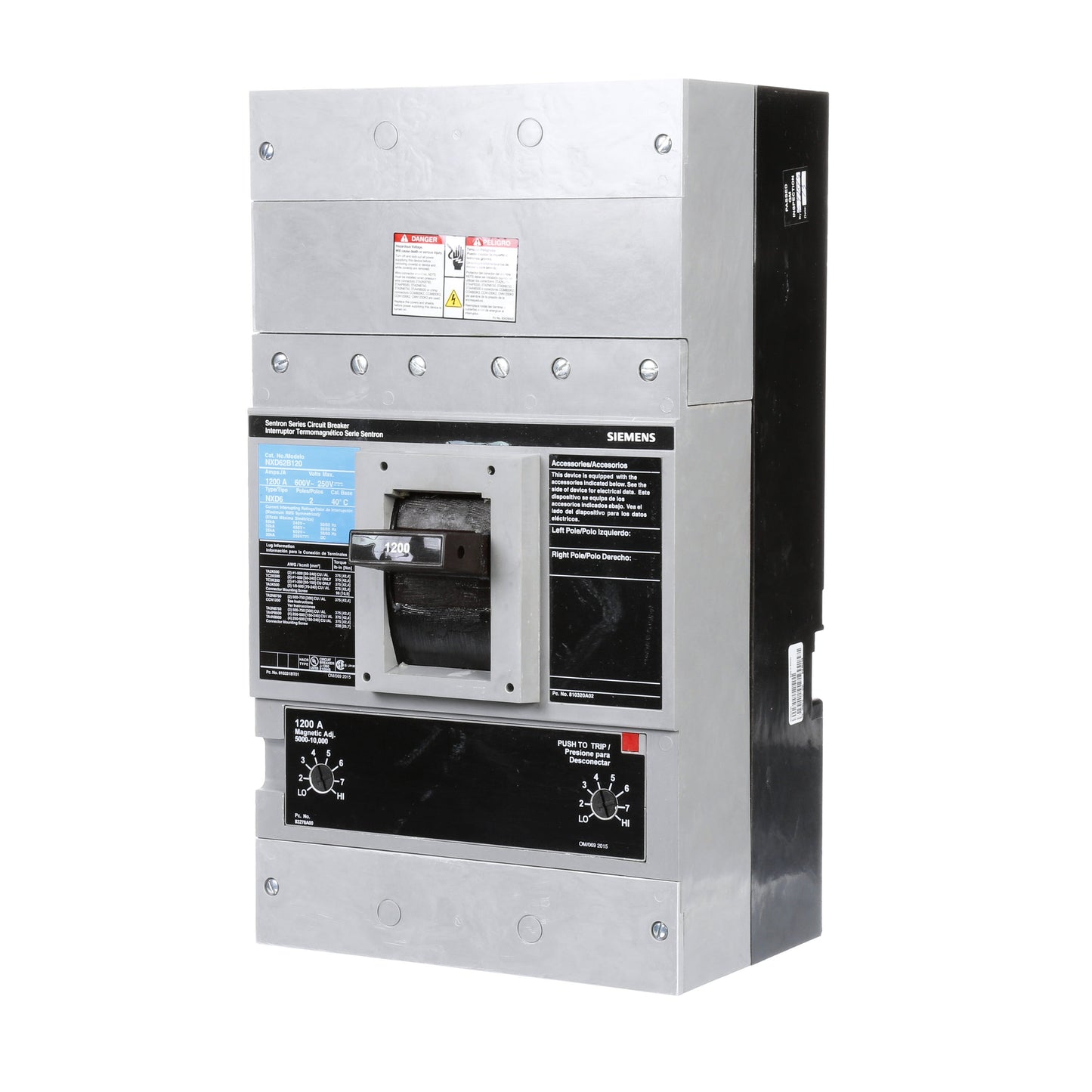 Siemens NXD62B120 Circuit Breaker | 600V 1200A 2P 50kA@480V Bolt-On Sentron Series