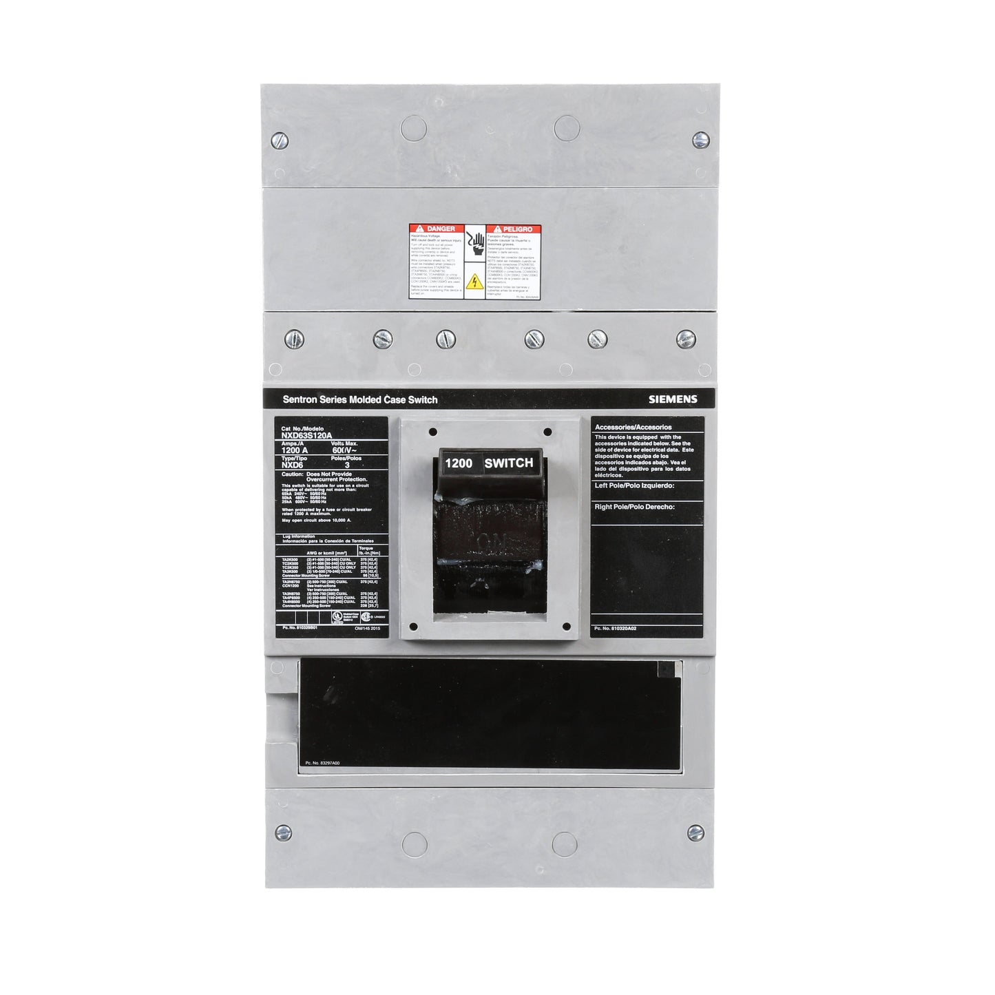 Siemens NXD63S120A Circuit Breaker | 600V 1200A 3P 50kA@480V Bolt-On Sentron Series