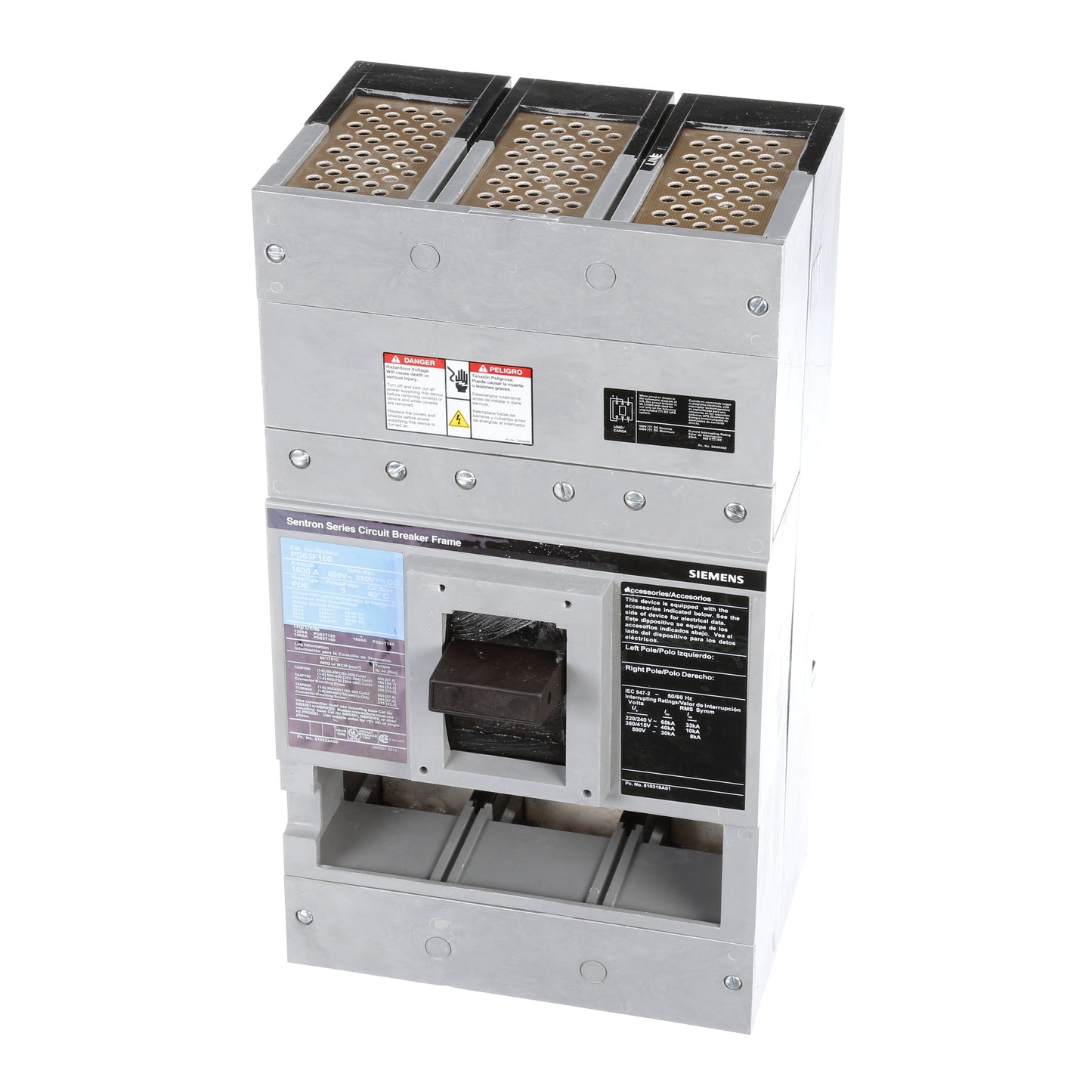 Siemens PD63F160 Circuit Breaker | 600V 1600A 3P 50kA@480V Feed-Thru Sentron Series