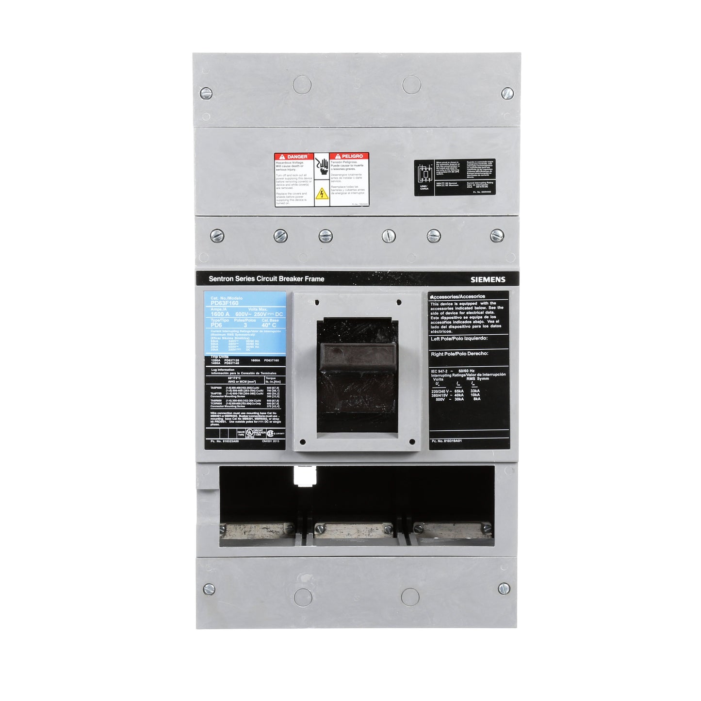 Siemens PD63F160 Circuit Breaker | 600V 1600A 3P 50kA@480V Feed-Thru Sentron Series